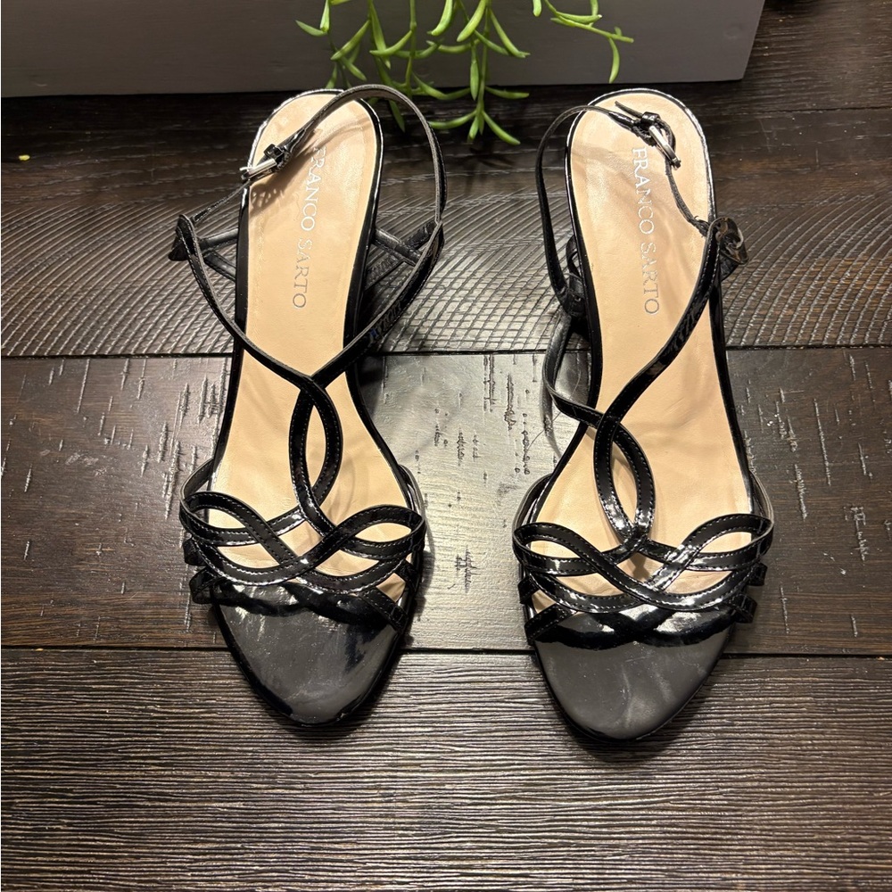 Franco Sarto glare sandals in black patent leather
